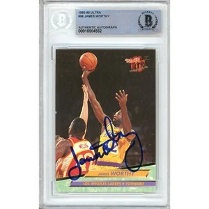1992-93 Fleer Ultra #96 James Worthy signierte Karte AUTO Beckett Slab LA Lakers HOF - Bild 1 von 6