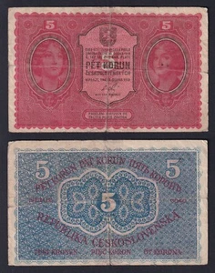 Czechoslovakia Banknote 5 Korun 1919 P.-7A MB/F - Picture 1 of 1