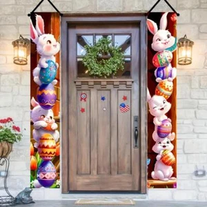 2pcs Happy Easter Bunny Door Banners Polyester Easter Egg Decorative Flags - Picture 1 of 28