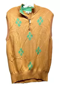Peter Millar Men's Medium Orange Green Silk/Cashmere Blend Sweater Vest (D7) - Picture 1 of 5