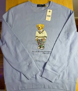 Polo Ralph Lauren Light Blue HAMPTONS BEAR Crewneck Sweatshirt Mens XXL NWT - Foto 1 di 4