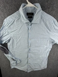 Massimo Dutti LG Button Up Long Sleeve Cotton Linen Blue Striped Finest Fabric - Picture 1 of 15