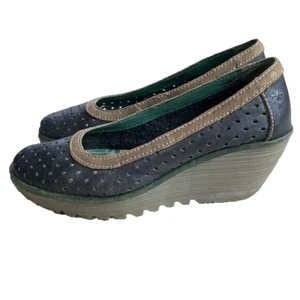 Fly London | Yedi Perforated Round Toe Wedge Pump Blue Size 41 10.5 - Picture 1 of 10