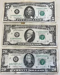 Series 1988A $5 $10 $20 Federal Reserve Notes “A”, “K”, “B” - Picture 1 of 2