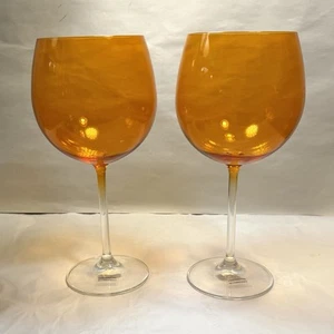 Crate and Barrel Orange Balloon Wine Glasses Set of 2 - NOS with Tags - Picture 1 of 5