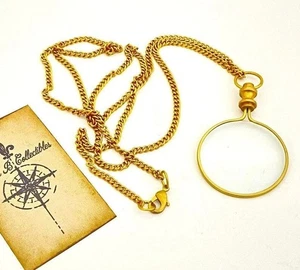 Brass Pocket Magnifying Glass with Chain – 4x Lens Polished Brass Finish - Picture 1 of 5