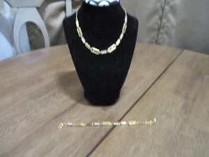 BRIGHTON Gold Tone Necklace Bracelet Set Paved Panel Gold Toned - Picture 1 of 9