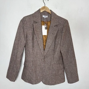 New Fate Houndstooth Blazer Women’s Small Brown One Button Preppy Academia - Picture 1 of 14