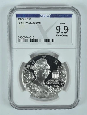 1999-P Dolley Madison Commemorative Silver Dollar Proof 9.9 UCAM NGC X *7374 - Image 1 of 4