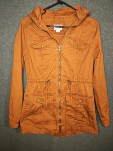 Mossimo Supply Co Utility Jacket Womens M Brown Cinch Hooded Zip Y2K Cargo Parka - Picture 1 of 5