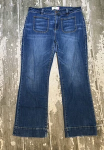 CAbi Patch Pocket Dark Rinse Blue Denim Jeans #4151 Wide Bottom Hem Pants 14 Ok - Picture 1 of 6