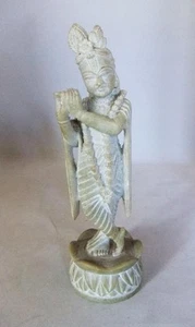 Statuina vintage indiana pietra ollare: Krishna che suona il flauto: 19 cm di altezza: A/F - Foto 1 di 12