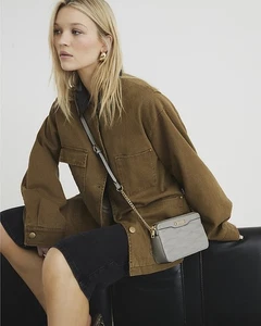 River Island Womens Crossbody Bag Grey Faux Leather Quilted Adjustable Strap - Picture 1 of 11
