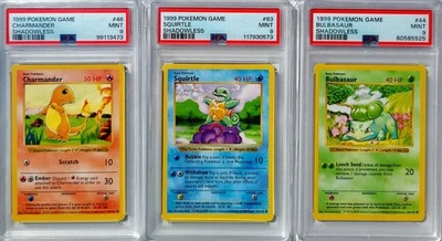[PSA 9] 1999 Pokemon Shadowless Base Trio Charmander Bulbasaur Squirtle STAGE1/2 - Image 1 of 4