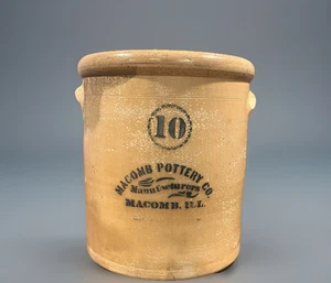 ANTIQUE 10 GALLON MACOMB POTTERY CO SALT GLAZED  STONEWARE CROCK (99) - Picture 1 of 9