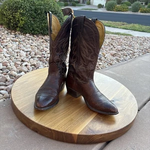 Cowboy Boots Nocona Western Brown Vintage Made In USA Size 9 Exotic Leather - Picture 1 of 10