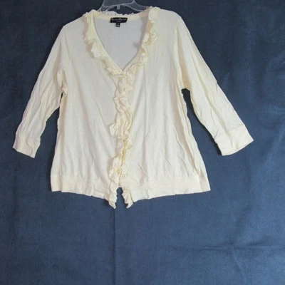 Mercer & Madison Cardigan Women 1X Yellow Ruffle Knit Sweater Retro Momcore Soft - Image 1 of 4