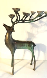 Silber Teller Rentier Kandelaber Kerzenhalter 10 Punkt 20" grüne Patina gealtert - Bild 1 von 18