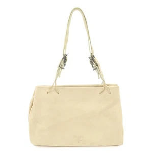 Authentic PRADA Nappa Leather Hand Bag Shoulder Bag Ivory Used F/S - Picture 1 of 23