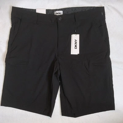 DKNY MEN'S BLACK CASUAL CARGO TECH DESIGNER STRETCH ZIP POCKETS SHORTS SIZE 34 - Image 1 of 4