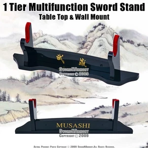 Musashi Multifunction Sword Stand Tabletop Wall Mount Samurai Katana Wakizashi - Picture 1 of 2