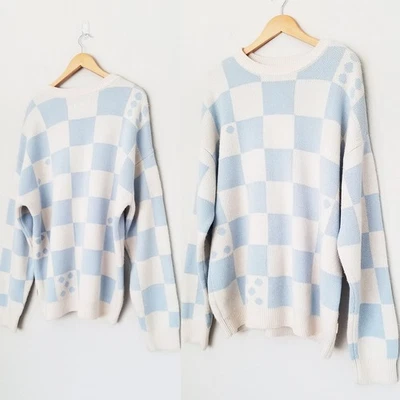 Suéter de malha tamanho grande Urban Outfitters UO azul quadriculado dados tamanho G - Imagem 1 de 4