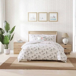 Tommy Bahama Beach Club Grey/Coral Red 3-Piece Plain Weave Cotton King Comforter - Picture 1 of 9