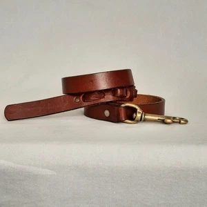 Brass Hoof Pick Skinny Belt 30 Waist Olied Tanned Cowhide Gingerbread Brown - Picture 1 of 12