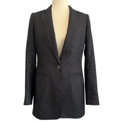 J. Blazer Crew de longitud media de lino negro para mujer 2 un botón Preppy carrera oficina Foto 1 de 4