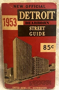 Vintage 1953 DETROIT Official Street Guide w/ Map by United News Distributors - Imagen 1 de 9