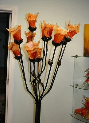 Handmade Wrought Iron Floor Lamp& 11 Beige Blown Glass  Shades  - Image 1 of 4