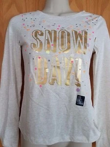 New GAP kids Girls "Snow Day" Graphic Tee Top Long Sleeve w/Sequin Sz XXL 13 - Picture 1 of 2