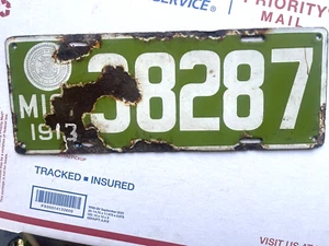 1913 Michigan Porzellan Nummernschilder Nummer 38287 - Bild 1 von 3