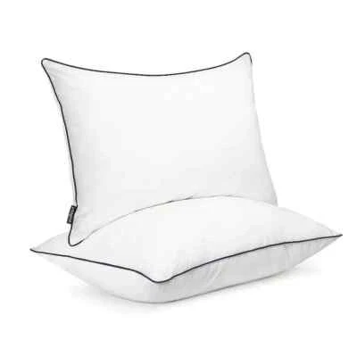 2x Super Luxurious Pack Hollow-fiber Filled Single Piping Edges White Pillows - Image 1 of 3
