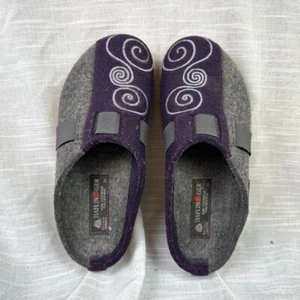 Haflinger Women's Magic Wool Clog Slippers Eggplant Purple & Grey EU 38 / US 7 - Picture 1 of 5
