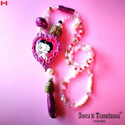 Collar Joyería Betty Boop Dije Cristal Cuentas Corazón Largo Colgante Joyería Foto 1 de 4