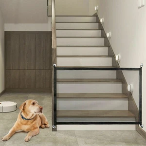 2x Pets Dog Cat Baby Safety Gate Mesh Fence Magic Portable Guard Net Stairs Door - Picture 1 of 8