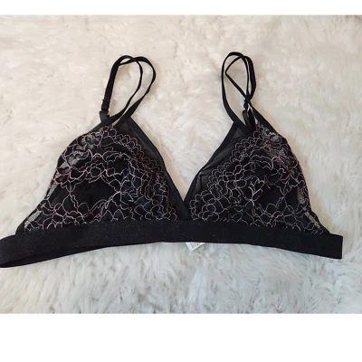 Bralette de encaje negro Fleur't with Me, talla XL elegante cómodo con una banda brillante Foto 1 de 3