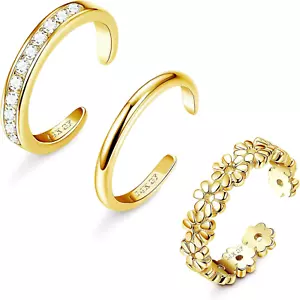 3Pcs Gold Filled Toe Rings for Women No Tarnish 14K Gold Filled-Adjustable - Picture 1 of 6