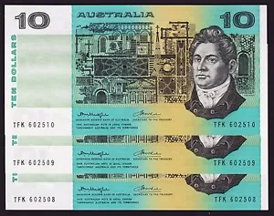 Billete de diez dólares 1976 Knight Wheeler R306a hilo central trío consecutivo unc - Imagen 1 de 2