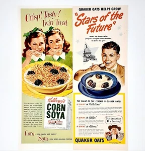 Quäker Haferflocken Anzeige Kellogg's Mais Soja Vintage 1948 Original Werbung - Bild 1 von 4