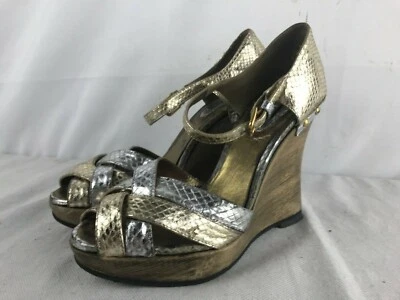 Sandalias Dolce & Gabbana Metálicas Doradas y Plateadas Pitón Cuña Plataforma Talla 6 EE. UU. Foto 1 de 4