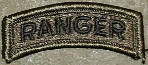 US ARMY RANGER TAB PATCH ARC ROCKER - SUBDUED BDU OD GREEN VINTAGE NOS