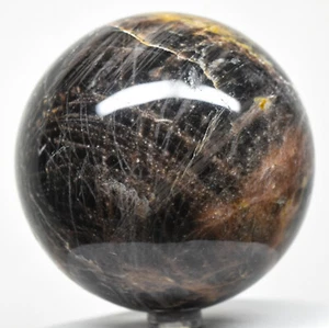 3.4" Black w/ Orange Moonstone Sphere Sparkling Feldspar Gemstone - Madagascar - Picture 1 of 5