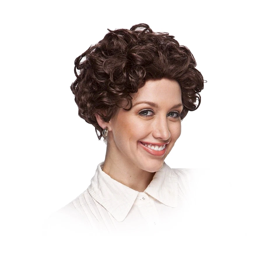 Mom Grandma Old Lady Mrs. Claus Gray White Brown Hair Curly Costume Wig - Image 1 of 1