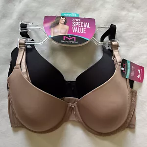 PAQUETE DE 2 SUJETADORES MAIDENFORM Demi Camiseta Ligeramente Forrada Sujetadores Soporte Conformador Nuevo con Etiquetas 36D - Imagen 1 de 12