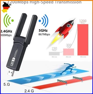 1200Mbps USB 3.0 WLAN Adapter 2.4G/5G Dual Band Dongle WiFi Stick für PC Laptop - Bild 1 von 4
