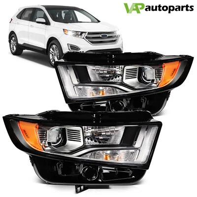 For 2015-2018 Ford Edge Black Housing Headlights Assembly Pair Left+Right Sides — 第 1/4 张图片