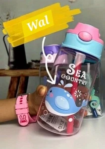 🧒👧 Kinder Trinkflasche Strohhalm Kindergarten Schule Wasserflasche Kawaii... - Bild 1 von 6