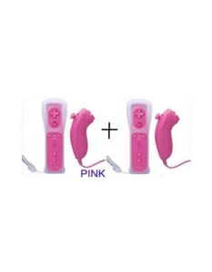 2X Manettes Wiimote Motion Plus + Nunchuk filaire Pour Wii & Wii U - Rose - Picture 1 of 1
